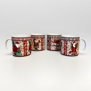 Sakura “Magic Of Santa” Christmas Coffee/Tea Mugs Set Of 4 (1998 Debbie Mumm)